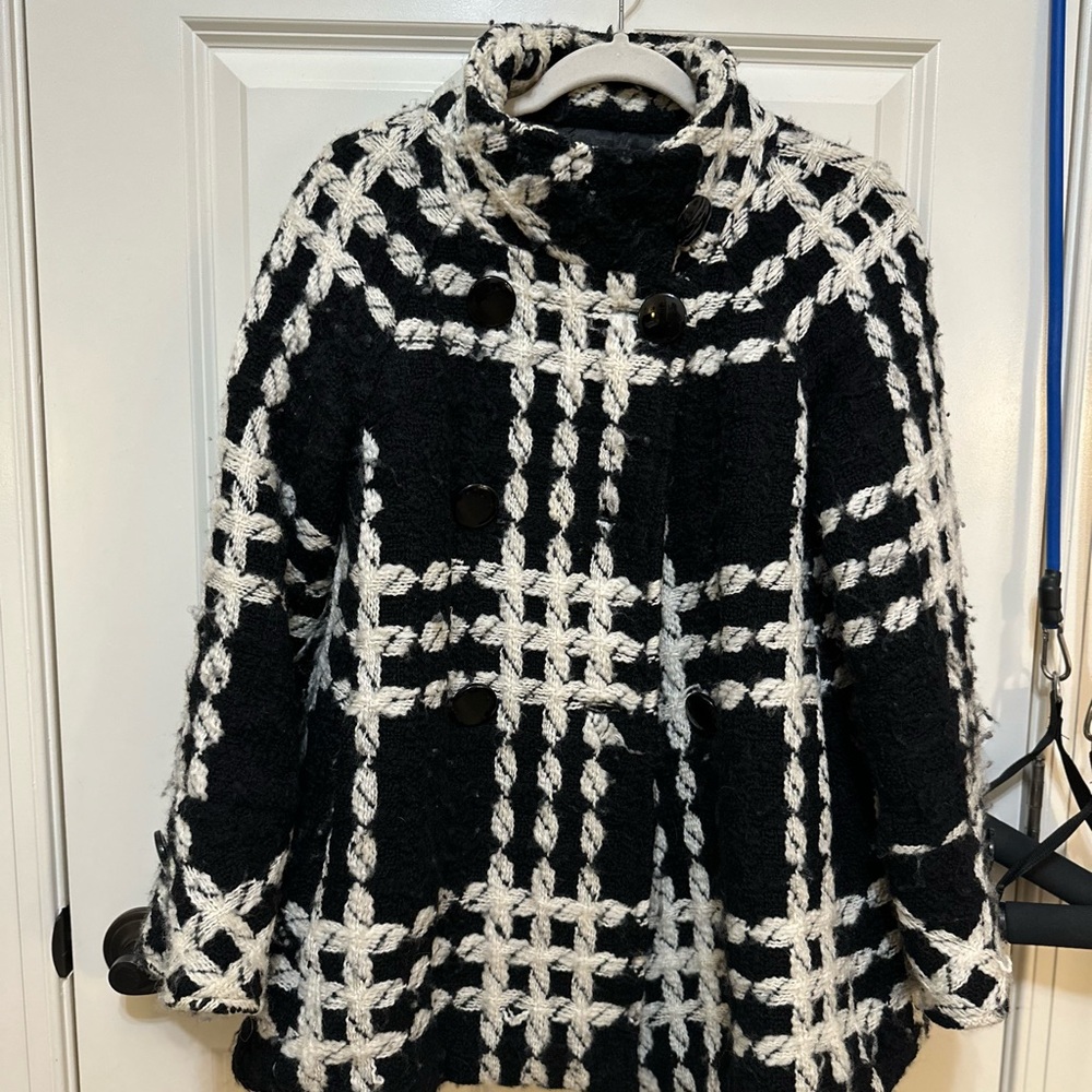 Beth Bowley Black and White Textured Pea Coat - oversized